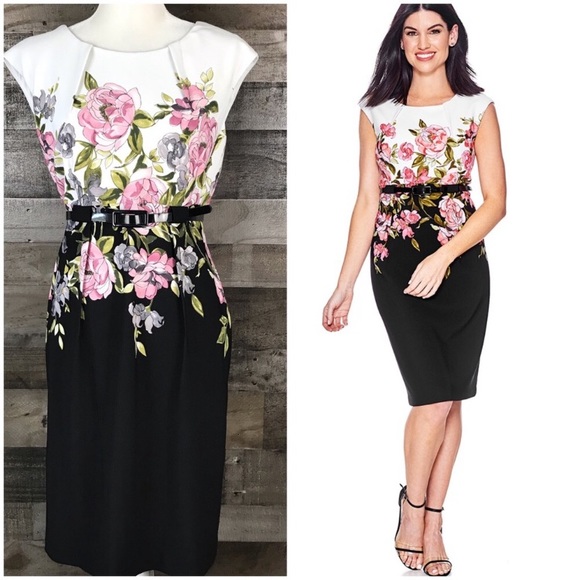 Belted Sheath Dress Cap Sleeves 